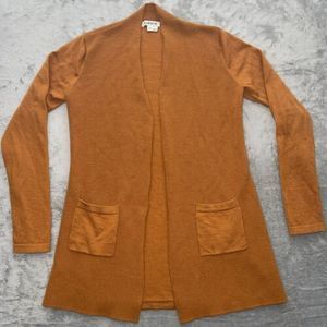 Orvis‎ Sweater Cardigan Women's XS Merino Wool Open Front Tunic Orange *read*